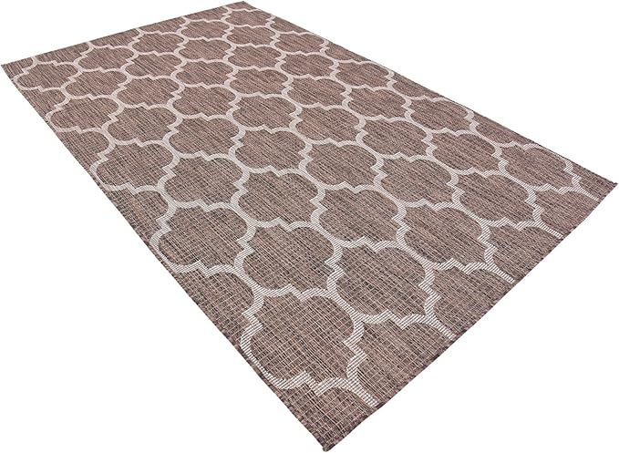 Unique Loom Outdoor Trellis Collection Area Rug (5' 3" x 8' Rectangle, Brown/ Ivory)