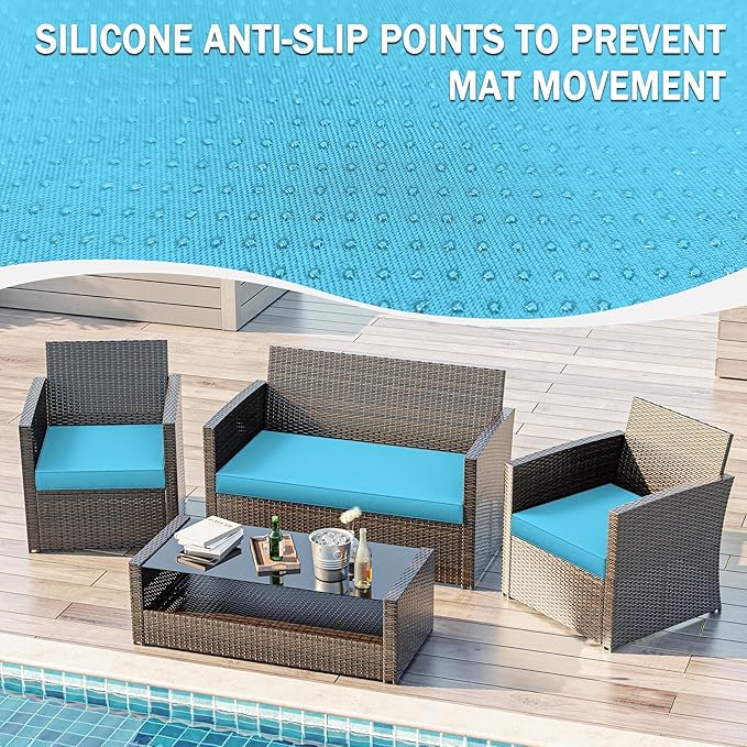 3 Pack Outdoor Replacement Cushions,36L x 18W x 3H,18L x 18W x 3H inch, High-Elastic Replacement Sponge for 4-Seater Water-Resistant Patio/Sofa with Removable Covers (Lake Blue)