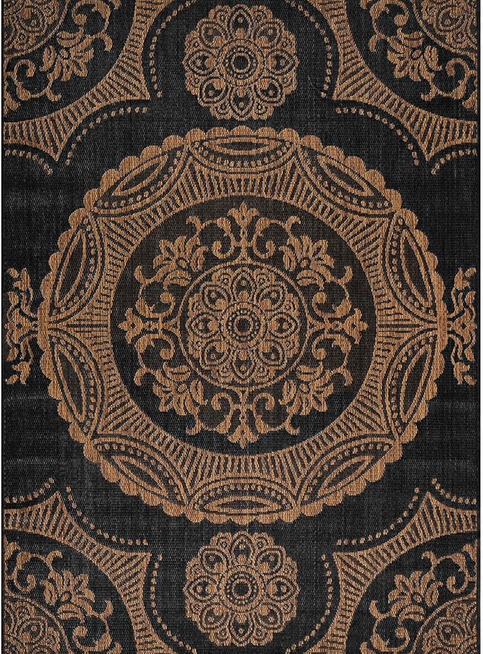 Medallion Outdoor Rug 8x10 Washable Outside Carpet for Indoor Patio Porch Waterproof Easy Cleaning Non Shedding Area Rugs Nut Brown 8 x 10
