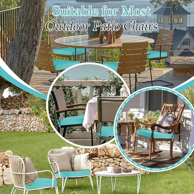 Basic Beyond Outdoor Chair Cushions for Patio Furniture, Waterproof Outdoor Seat Cushions Set of 4 18 x 18, Patio Chair Cushions Set of 4 with Ties and Handle, Teal