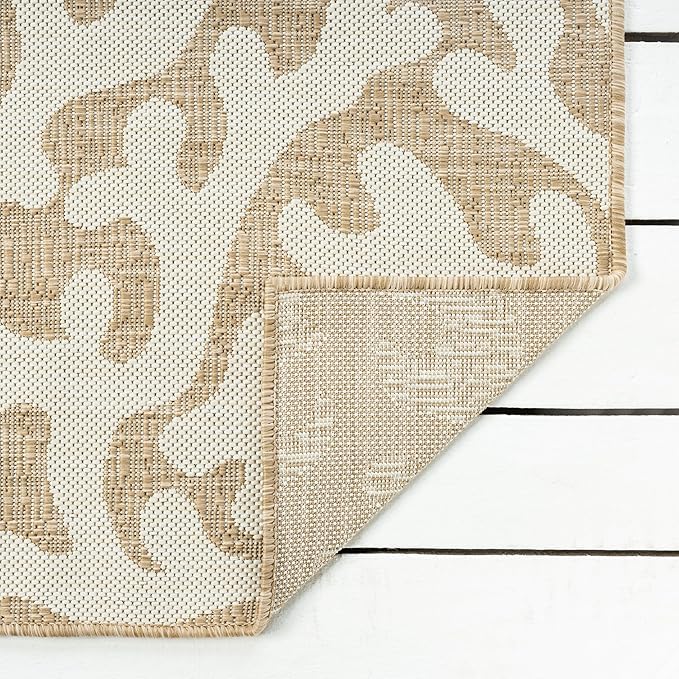 LR Home 8x10 Indoor/Outdoor Area Rug for Home Decor | Floral Large Size Carpet Suitable for Living Room, Bedroom, Playroom, Patio, Garden | Nautical Farmhouse Rug | Ivory/Beige