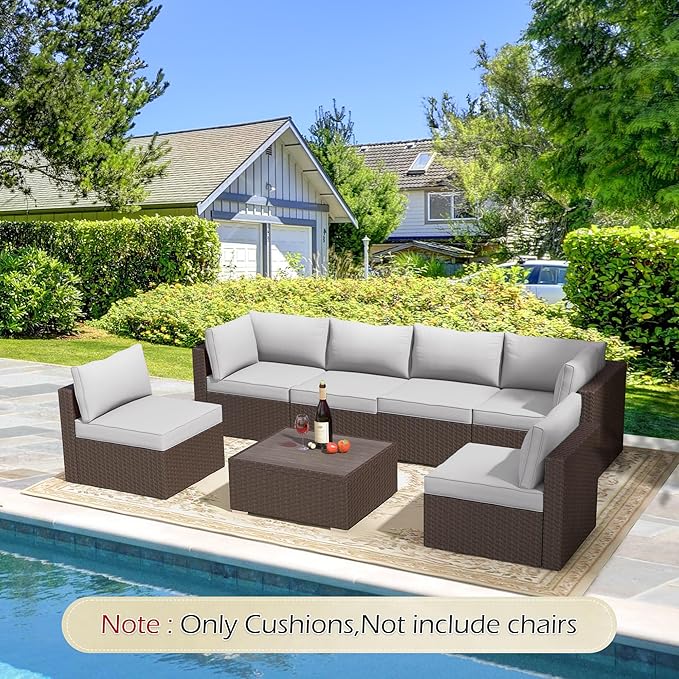 HOMREST Outdoor Replacement Cushions for Patio Furniture,Water-Repellent Sofa Cushion for 6-Seat Rattan Wicker Sectional Patio Conversation Sets,14-Piece Cushions Set for Outdoor Couch（Silver Grey）