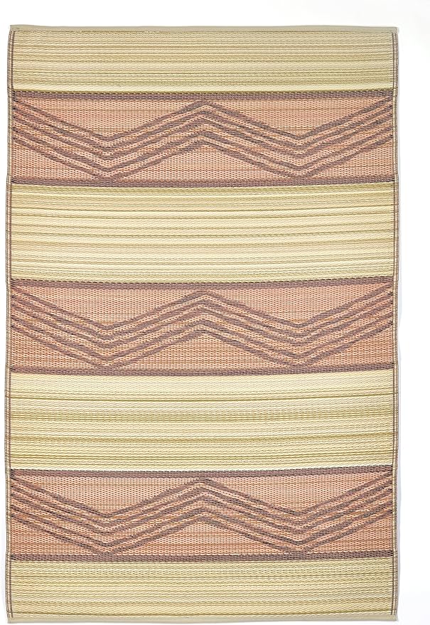 Fab Habitat Outdoor Rug - Waterproof, Fade Resistant, Crease-Free - Premium Recycled Plastic - Tribal Boho - Porch, Deck, Balcony, Mudroom, Laundry Room, Patio - Lagos - Sand & Coral - 3 x 5 ft