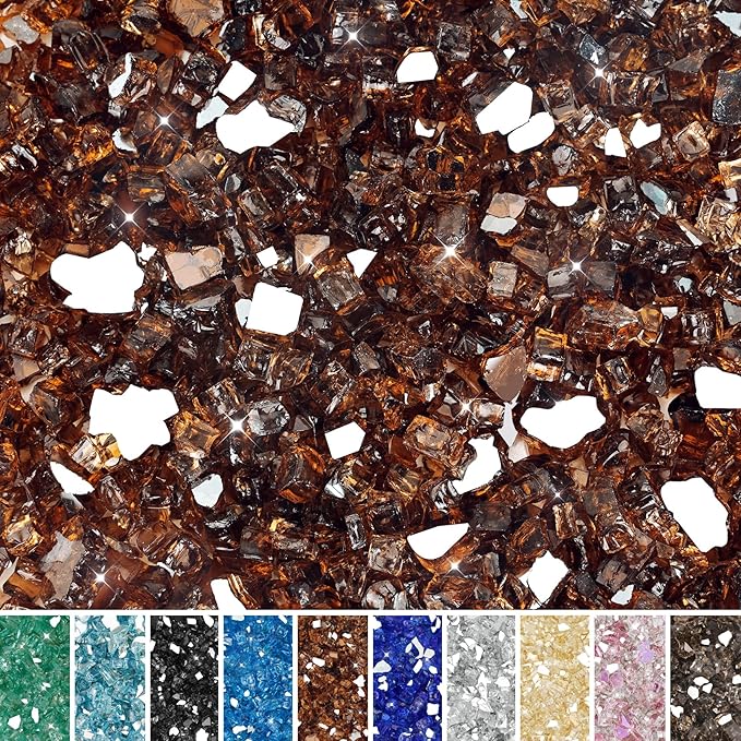 Skyflame High Luster 10-Pound Fire Glass for Fire Pit Fireplace Landscaping, 1/2-Inch Copper Reflective