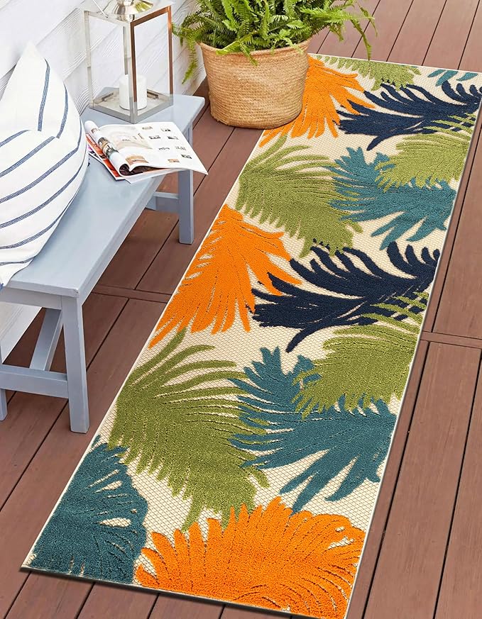Rugshop Multi Lucca Contemporary Floral Indoor/Outdoor Runner Rug Durable Polypropylene, Weather Resistant, Easy Maintenance, Perfect for Patio, Backyard, Deck and Outdoor Lounge 2'7" x 10'