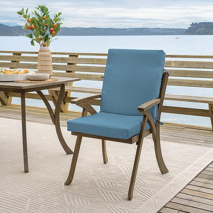 Arden 4-Pack Outdoor Patio Dining Chair Cushion, 20x44, Rain-Proof Seat Pad, Fade-Resistant Outdoor Cushion French Blue Texture