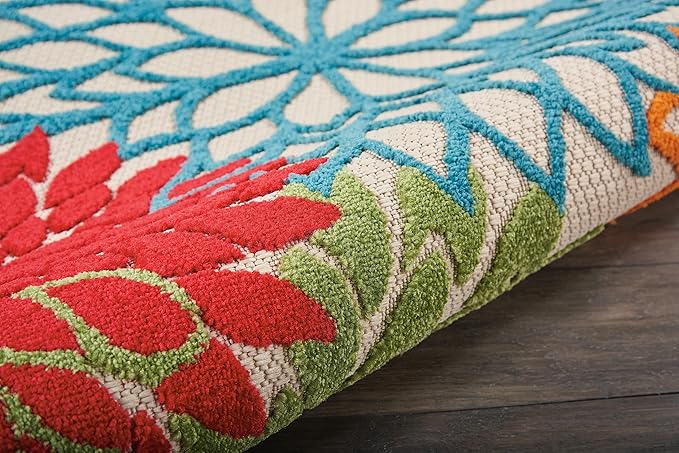 Nourison Home Aloha Indoor/Outdoor Green 5'3'' x Round Area-Rug, Tropical, Botanical, Easy-Cleaning, Non Shedding, Bed Room, Living Room, Dining Room, Deck, Backyard, Patio (5 Round)