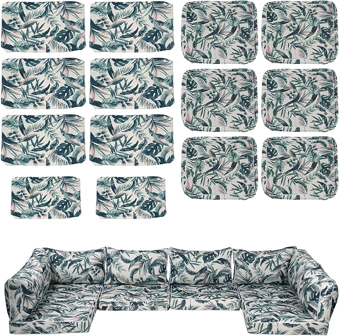 Outdoor Cushion Covers for Patio Furniture, Patio Cushion Covers Replacement with Zipper, Waterproof & Fade Resistant,Only Cover (Flower Color 1, 25.6Lx25.6Wx4H - Only Covers)