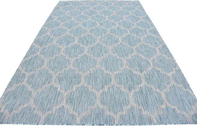 Unique Loom Outdoor Trellis Collection Area Rug (6' 1" x 9' Rectangle, Aquamarine/ Gray)