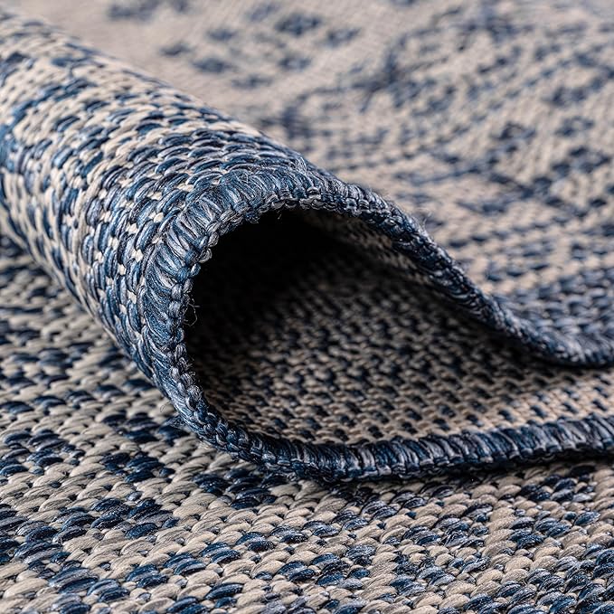 Keen Home Design Terrace Outdoor Area Rug - 46"x67" Washable Indoor/Outdoor Rug for Patio, Kitchen, Balcony, Beach, Garden, Deck and Porch, Size: 3'10" x 5'7", Force Navy