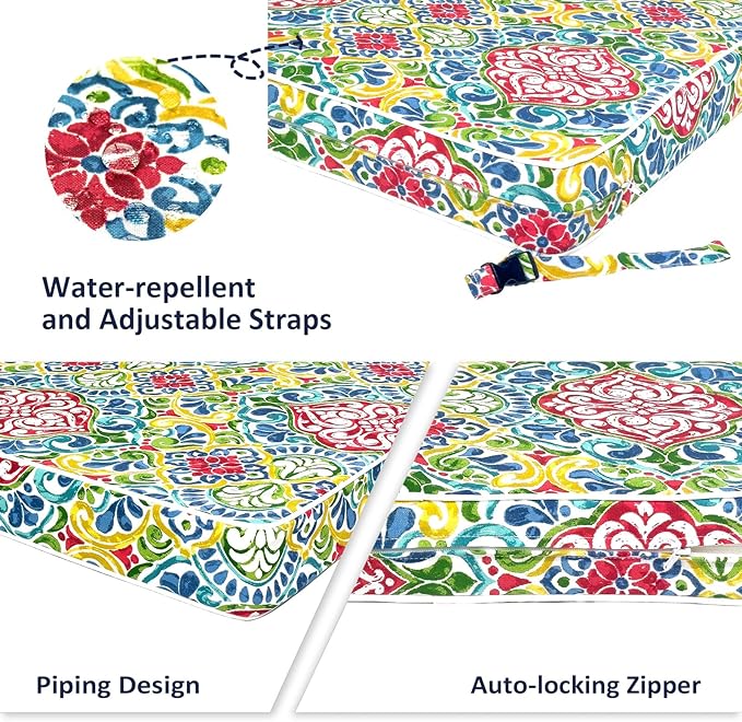 Outdoor Chair Cushions 22x22x3 Inch, Patio Seat Cushion Furniture Swing Set of 2, Water Repellent Chairs Wicker Cushion Pads with Couch Sofa in Garden, Damask Red