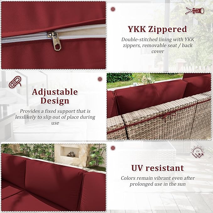 Patio Furniture Cushions, Replacement Outdoor Cushions for 4-Seat Patio Furniture, Waterproof Cushions for Outdoor Sectional Sofa Couch, Burgundy