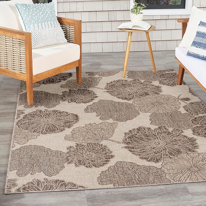 Nourison Home Garden Oasis Natural 6' x 9' Area Rug - Easy Clean, Non Shedding, Bed Room, Living Room, Dining Room, Kitchen (6' x 9')