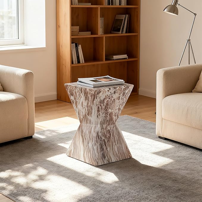 12.4" Cement End Tables for Patio,Faux Terrazzo Modern Small Squre Side Accent Table,Tree Stump Garden Stool Drum Indoor and Outdoor,Marble