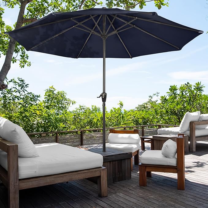 Pure Garden Patio Umbrella with Vented Canopy - 9FT Easy Crank Outdoor Umbrella for Shade - For Deck, Balcony, Porch, Backyard, or Pool (Navy)