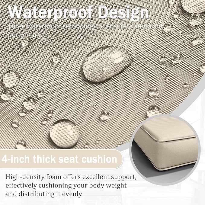 Patio Furniture Cushions, Replacement Outdoor Cushions for 4-Seat Patio Furniture, Waterproof Cushions for Outdoor Sectional Sofa Couch, Cream
