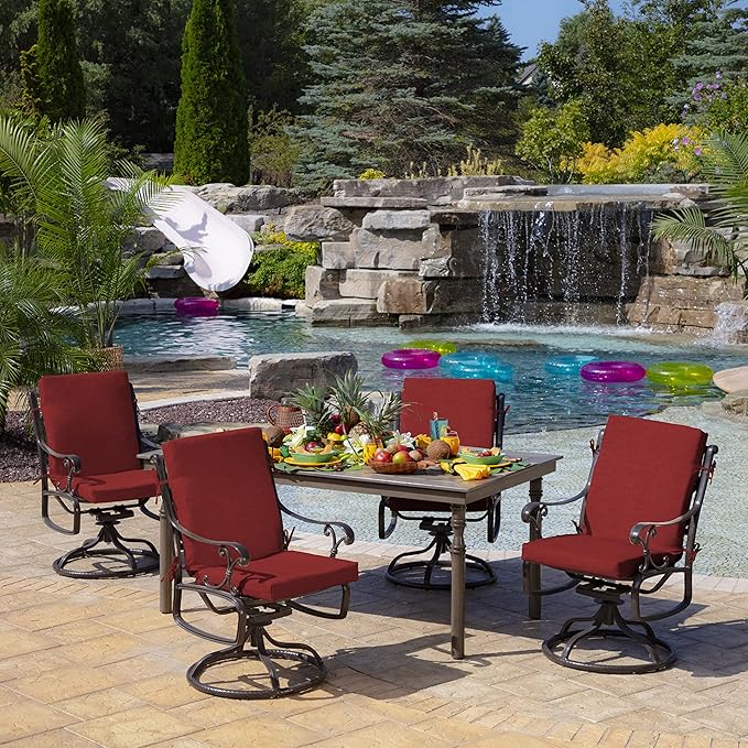 Arden 4-Pack Outdoor Patio Dining Chair Cushion, 20x44, Rain-Proof Seat Pad, Fade-Resistant Outdoor Cushion Ruby Red Leala