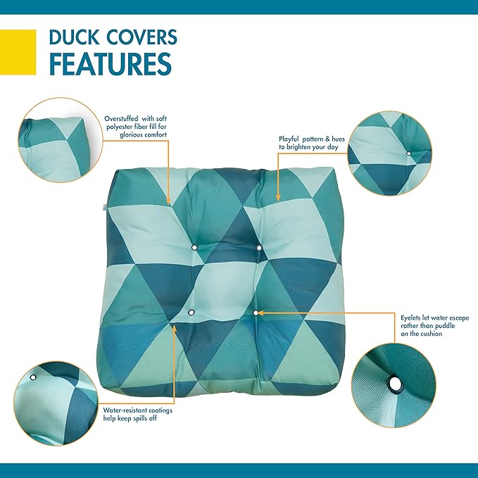 DUCKCOVERS® Water-Resistant 19 x 19 x 5 Inch Indoor Outdoor Seat Cushions, Blue Lagoon Geo, 2-Pack, Outdoor Patio Cushions