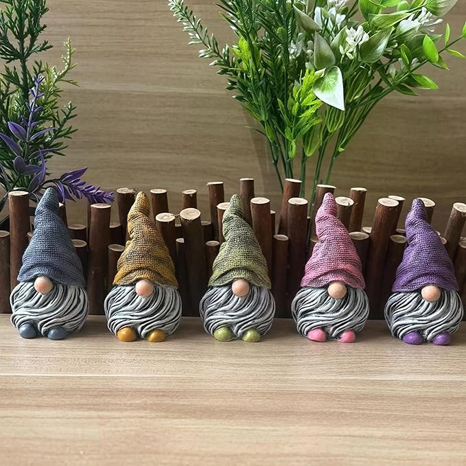 Mini Gnomes Figurines 5pcs,Gnomes Decorations for Home,Fairy Garden Accessories,Mini Garden Dwarfs for Plant pots,Resin Little Dwarfs for Fairy Yard