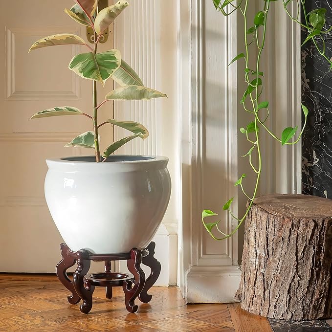 Red Lantern Large 18" White Porcelain Fishbowl Planter or Cachepot for Indoor/Outdoor Use in Garden Entryway Living Room Boho Eclectic Modern Contemporary Classic Traditional Style Decor