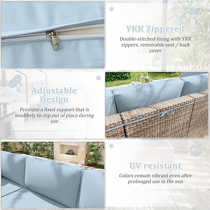Patio Furniture Cushions, Replacement Outdoor Cushions for 4-Seat Patio Furniture, Waterproof Cushions for Outdoor Sectional Sofa Couch, Sky Blue