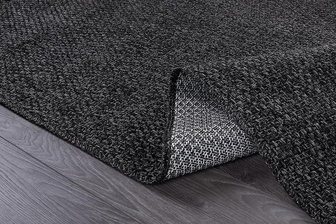 CAMILSON Easy Jute Rug 9x12, Indoor Outdoor Dark Gray Black Farmhouse Area Rugs for Living Room Patio and Kitchen Rug Solid Boho Woven Design Easy-Cleaning Washable Outside Carpet Alfombras (9 x 12)