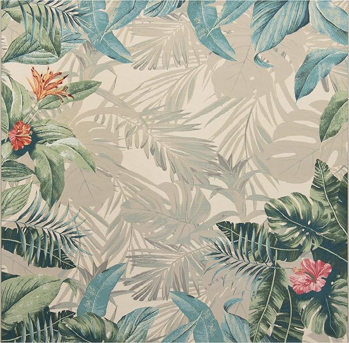 Unique Loom Outdoor Botanical Collection Area Rug - Kula (10' Square, Multi/ Gray)