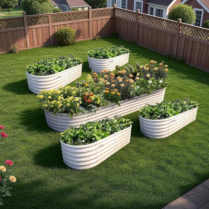 A ANLEOLIFE 5-Piece 18 Inch Tall Raised Garden Beds Kit, Large Oval & Small Oval Combo Metal Planters – Ideal for Backyard Vegetables Flowers Herbs