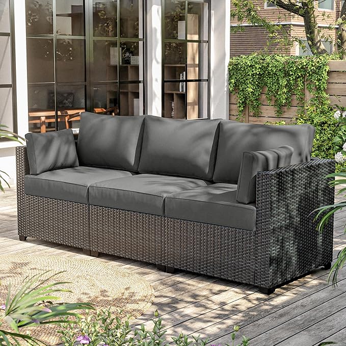 8-Piece Outdoor Cushions for Patio Furniture Thick Outdoor Chair Cushions Resilient Foam Waterproof Deep Seat Cushion Replacement for 3-Seat Sectional Sets Liner&Cover Light Grey