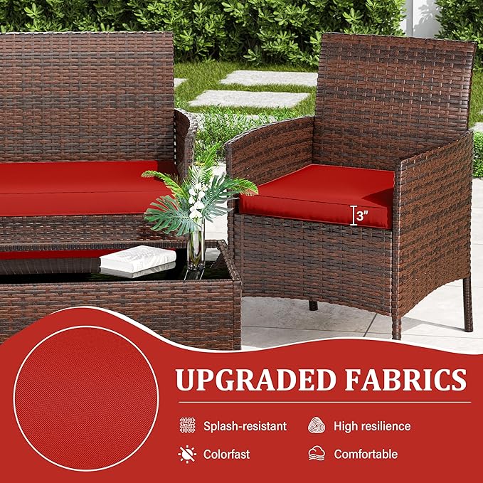 3 Pack Outdoor Replacement Cushions, Fit for 4-Seater Wicker Rattan Patio Conversation Set, 36x18x3,18x18x3, Liner & Cover