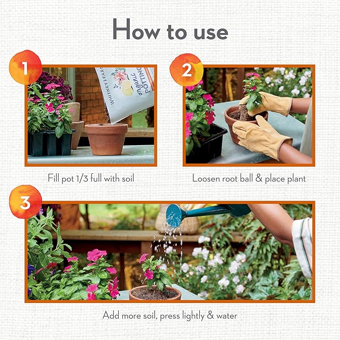 Whitney Farms Organic Potting Soil - Natural Indoor and Outdoor Container Mix for Vegetables, Herbs and Flowers, Feeds Plants up to 2 Months - 8 qt.