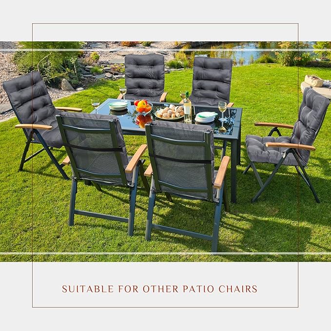 Hoteam 6 Set Patio Chair Cushions Outdoor High Chair Cushion 20 x 40 Inch Waterproof Patio Seat Rocking Indoor Thickened Pad(Solid Color Style,Gray)