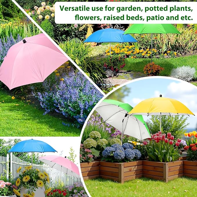 Garden Umbrellas for Plants, 4 Pack Plant Umbrellas for Outdoor Plants, 25" Large Plant Shade Umbrella with Stake for Potted Plants, Adjustable Angle 43.3" Height Plant Sun Shade Cover UV Protection
