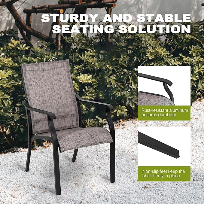 NUU GARDEN Outdoor Dining Chairs Set of 2, Textilene Patio Chairs with Aluminum Frame, Quick-Dry Rust-Resistant Chairs with Backrest & Armrests for Lawn Garden Backyard, Grayish Brown
