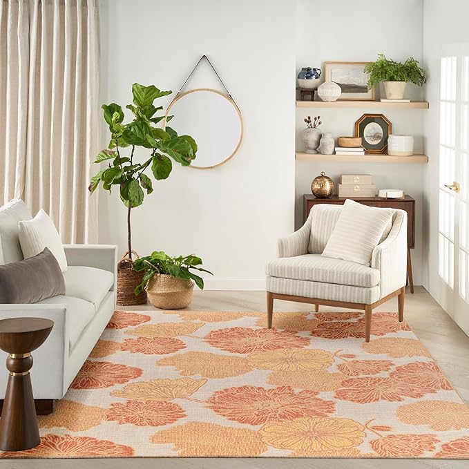 Nourison Home Garden Oasis Coral 8' x 10' Area Rug - Easy Clean, Non Shedding, Bed Room, Living Room, Dining Room, Kitchen (8' x 10')
