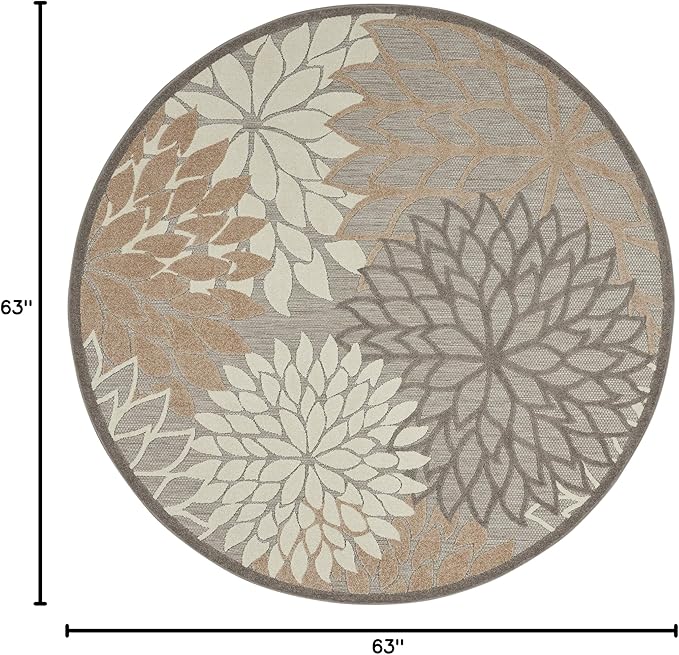 Nourison Home Aloha Natural 5'3" x Round Area Rug - Easy Clean, Non Shedding, Bed Room, Living Room, Dining Room, Kitchen (5' x Round)