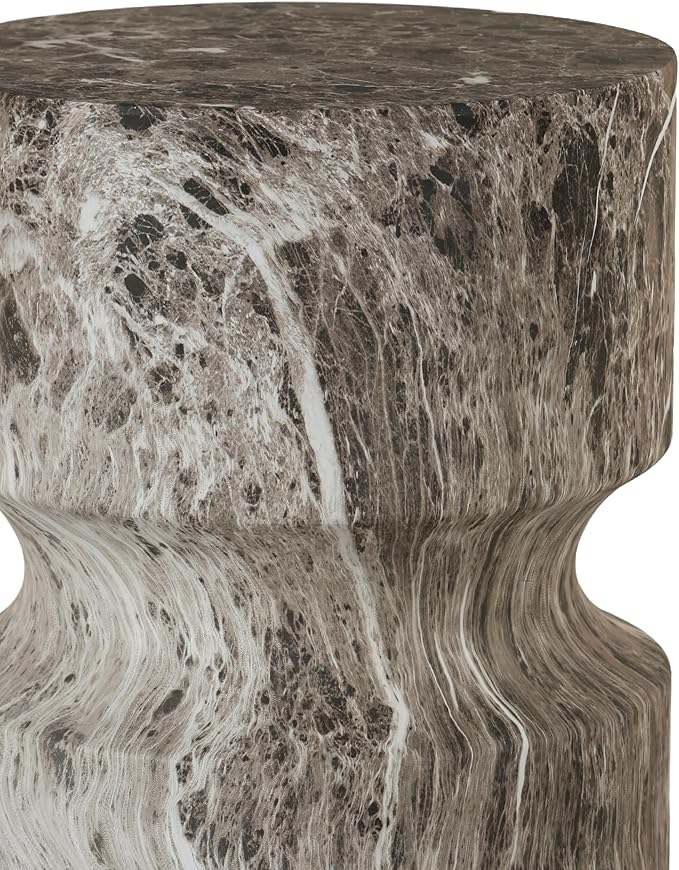 13.39" Cement End Tables for Patio,Modern Small Round Side Faux Terrazzo Accent Table,Tree Stump Garden Stool Drum Indoor and Outdoor,Brown