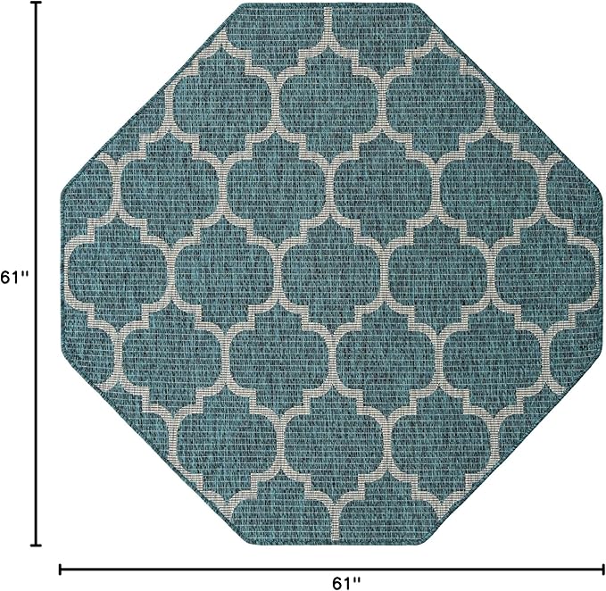Unique Loom Outdoor Trellis Collection Area Rug (5' 1" Octagon, Teal/ Gray)