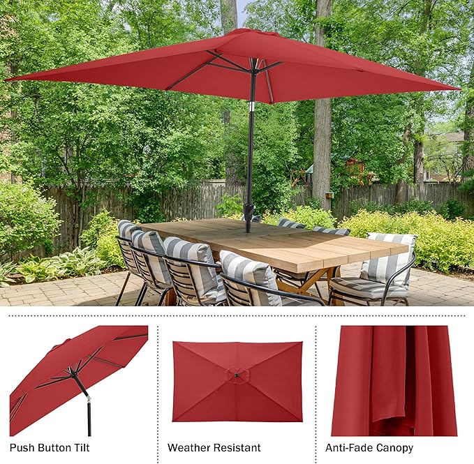 Rectangular Patio Umbrella - 10ft Easy Crank Sun Shade with Push Button Tilt for Outdoor Furniture, Deck, Yard, or Pool by Pure Garden