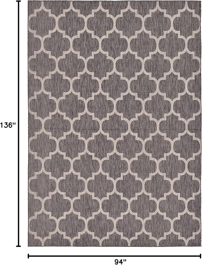 Unique Loom Outdoor Trellis Collection Area Rug (7' 10" x 11' 4" Rectangle, Black/ Ivory)