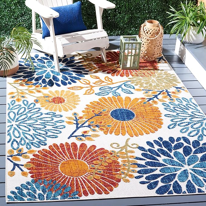 SAFAVIEH Washable Rug Outdoor Cabana Collection - 3' x 5', Cream & Red, Non-Shedding & Easy to Clean, Ideal for Patio, Backyard, Mudroom (CBN832A)