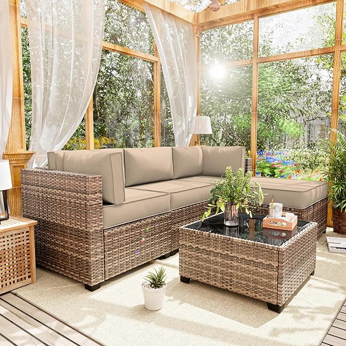 Patio Furniture Cushions, Replacement Outdoor Cushions for 4-Seat Patio Furniture, Waterproof Cushions for Outdoor Sectional Sofa Couch, Sand