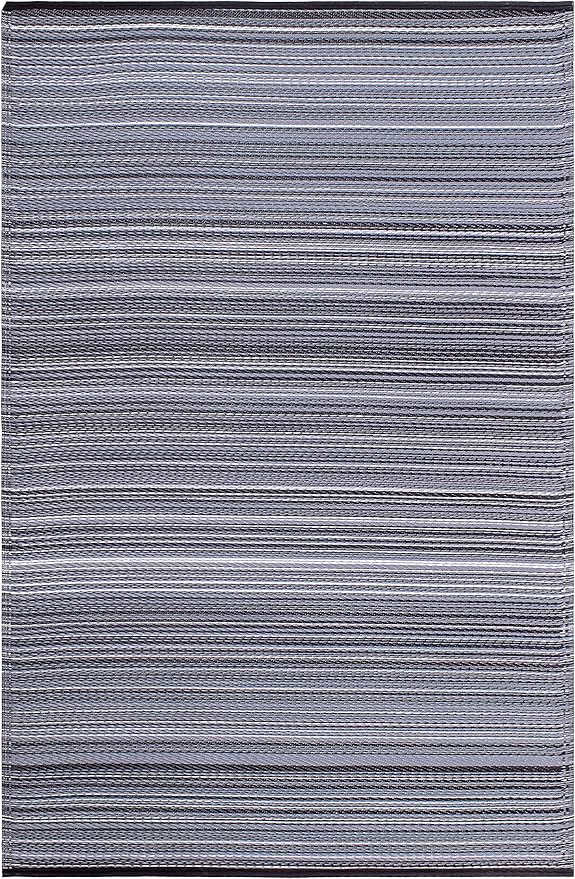 Fab Habitat Outdoor Rug - Waterproof, Fade Resistant, Crease-Free - Premium Recycled Plastic - Striped - Porch, Deck, Balcony, Mudroom, Laundry Room, Patio - Cancun - Midnight - 3 x 5 ft