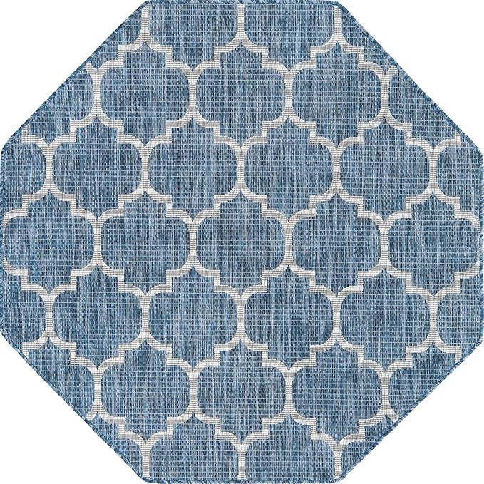 Unique Loom Outdoor Trellis Collection Area Rug - Trellis (Octagon 5' 0" x 5' 0", Navy Blue/ Ivory)