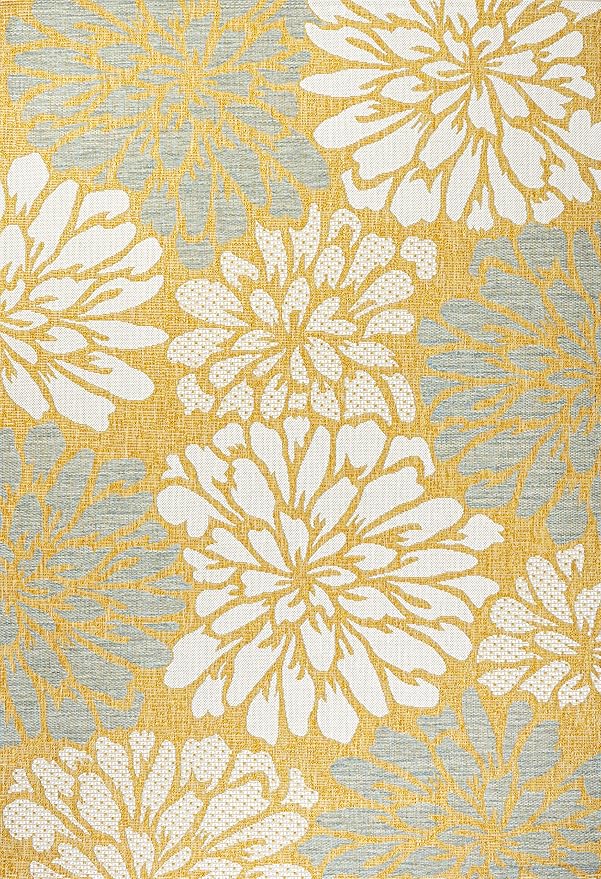 JONATHAN Y Floral Textured Weave Indoor Outdoor Area Rug 9X12 Yellow/Cream, Zinnia Modern for Backyard, Patio, Porch, Easy-Cleaning, High Traffic, Pet-Friendly, Non-Shedding (SMB110G-9)