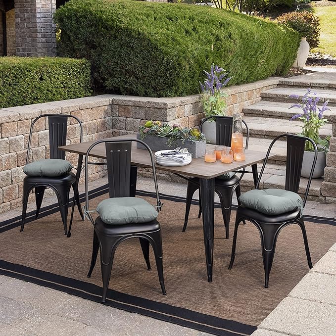 Arden Outdoor Tufted Bistro Seat Cushion, Set of 4, 14.5 in x 15 in, Rain-Proof, Fade Resistant Stone Grey Leala