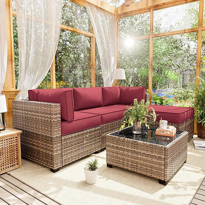 Patio Furniture Cushions, Replacement Outdoor Cushions for 4-Seat Patio Furniture, Waterproof Cushions for Outdoor Sectional Sofa Couch, Fuchsiared