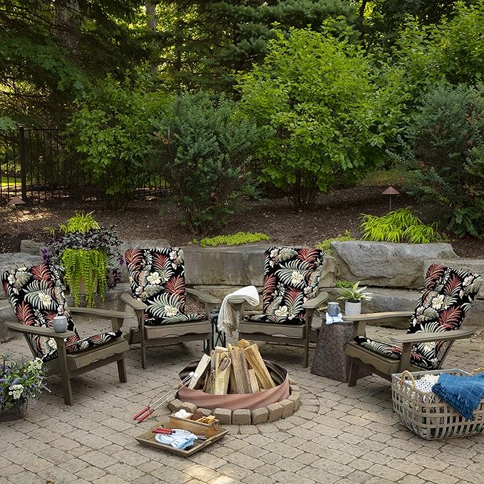 Arden Outdoor Adirondack or Rocking Chair Cushion, 20 x 17, Rain-Proof, Fade Resistant 17 x 20, Simone Black Tropical