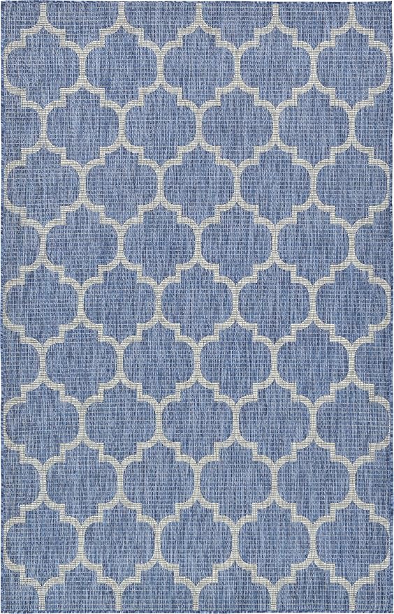 Unique Loom Outdoor Trellis Collection Area Rug (5' 3" x 8' Rectangle, Navy Blue/ Ivory)
