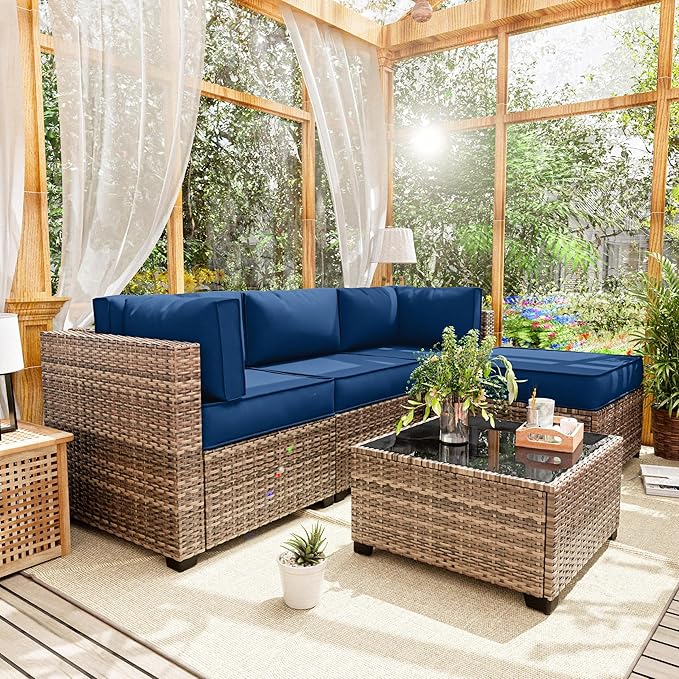 Patio Furniture Cushions, Replacement Outdoor Cushions for 4-Seat Patio Furniture, Waterproof Cushions for Outdoor Sectional Sofa Couch, Blue
